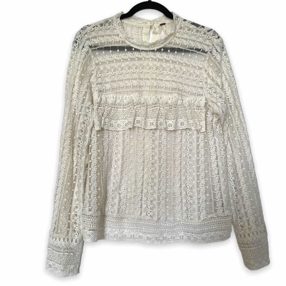 Free People White Cream Lace Blouse Size Large